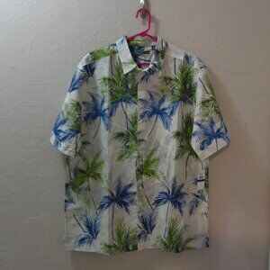 NWT Cubavera Men’s XL Tropical Palm Tree Hawaiian Button Up Shirt Blue Green
